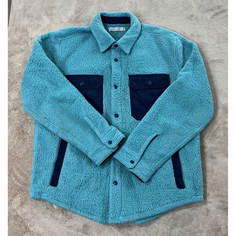 Outerknown Skyline Fleece Sherpa Shirt Jacket Men's Size Large Teal Winter Good